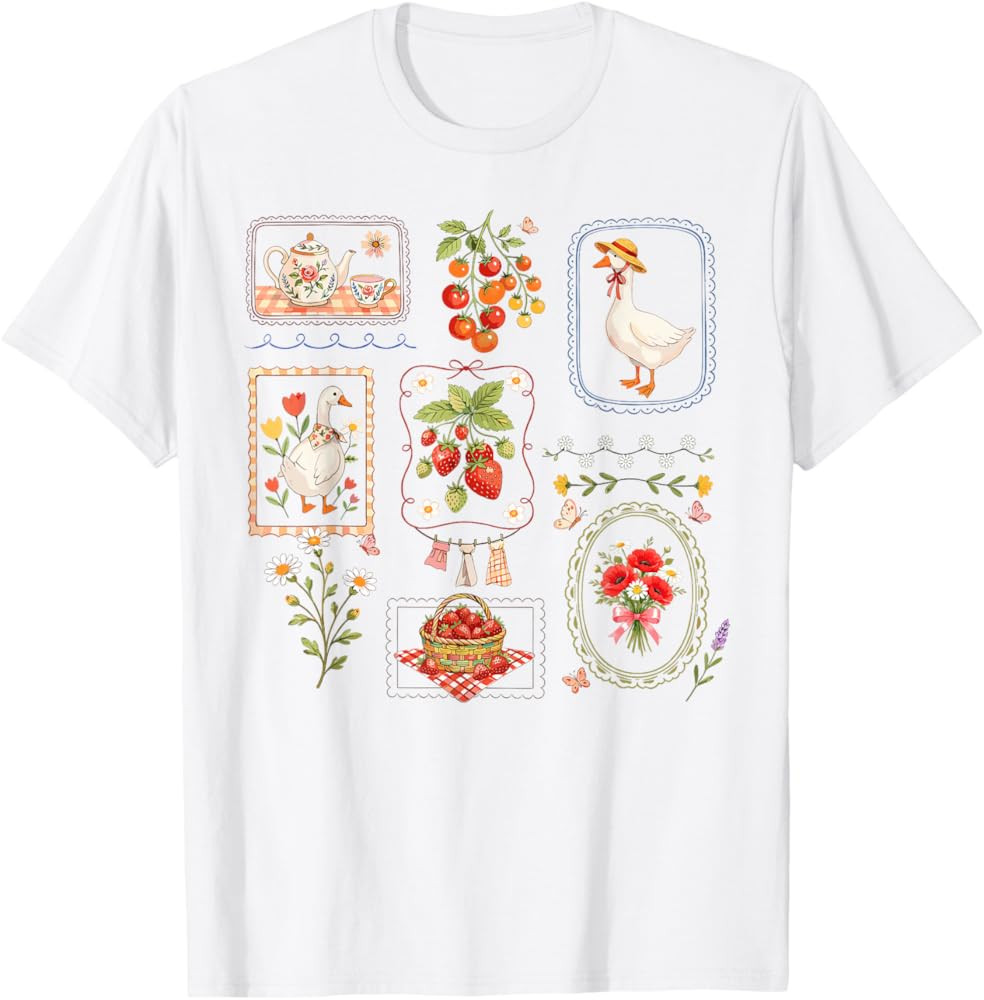 Coquette Goose Cottagecore Floral Gardening Farmer Women T-Shirt | Amazon (US)
