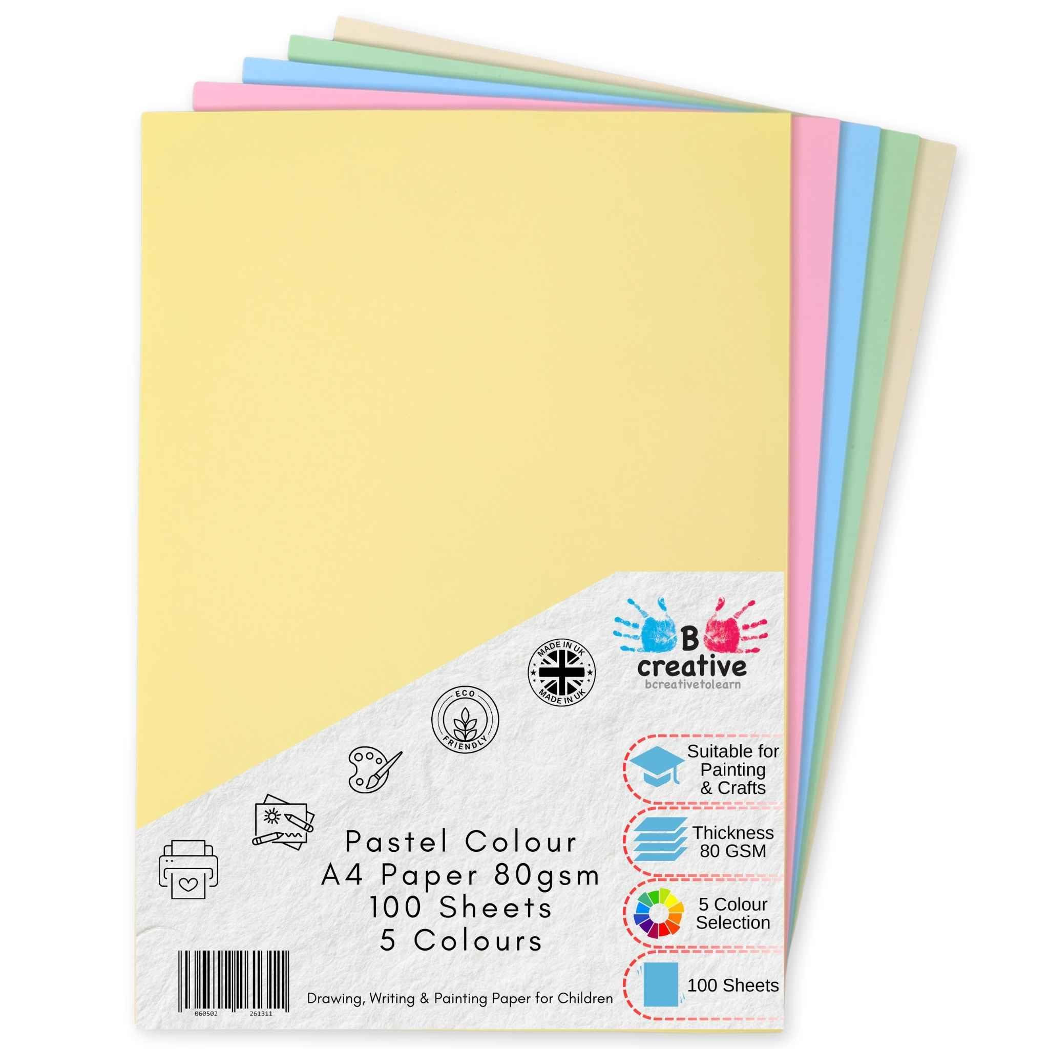 A4 Pastel Paper Assorted Colors 100 Sheets (80gsm) | Amazon (UK)