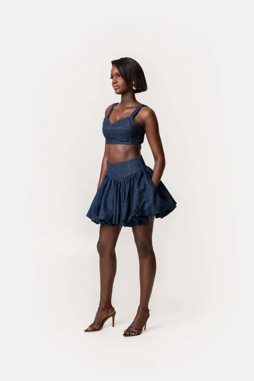 OFUURE Rumi Bubble Mini Skirt in Denim at Nordstrom, Size Large | Nordstrom