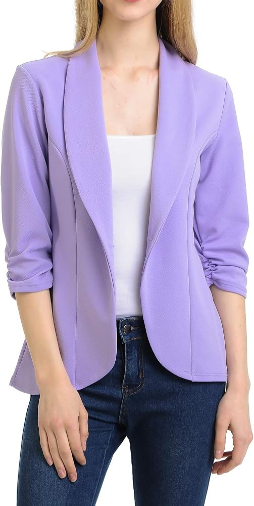 Women's 3/4 Ruched Sleeve Lightweight Work Office Blazer Jacket (S-3XL) | Amazon (US)
