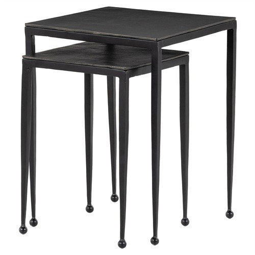 Fector Industrial Black Aluminum Top Matte Iron Frame Square Nesting End Table | Kathy Kuo Home