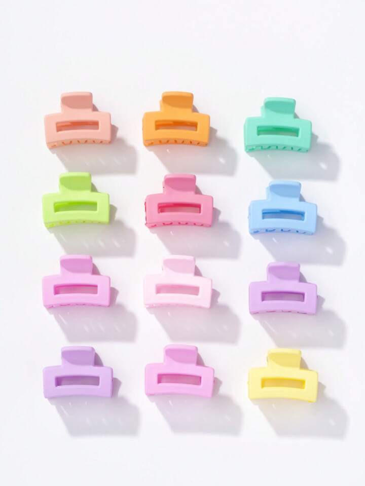 12pcs Girls Random Color Rectangle Design Casual Hair Claw For Daily Life | SHEIN