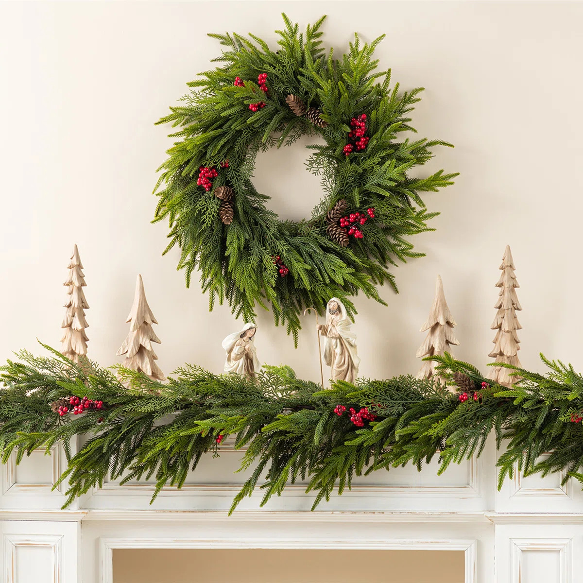 24"D Christmas PE Dripping Wreath With Pinecones And Red Berries | Wayfair North America
