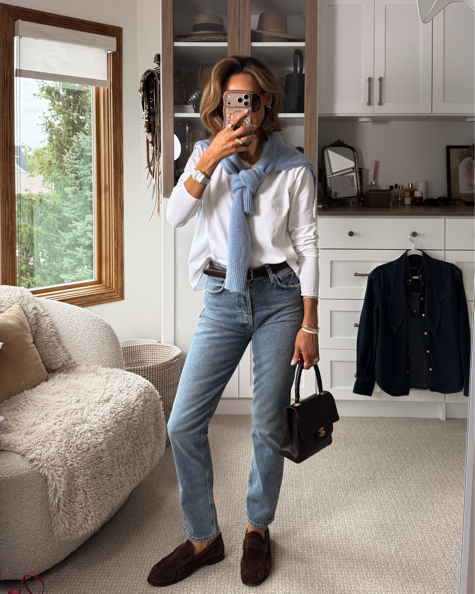 KSD Shorties: Life Group Outfit 👖🤍

Wearing my new classic straight leg jean that fits like a glove and goes perfectly with a pair of loafers. Oversized long-sleeve tee and cashmere layers. 

Size 25 on jeans, fits snug. Xs on tee and sweater (both fit slightly oversized)

#LTKootd #LTKSeasonal