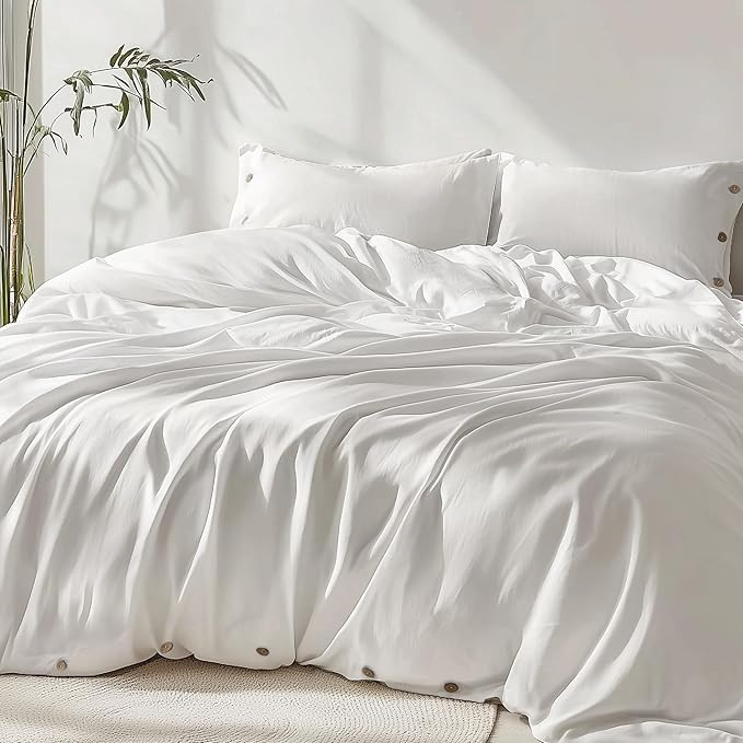 Bedsure Cooling King Duvet Cover Set, Rayon Derived from Bamboo Linen Blend Duvet Cover King, Whi... | Amazon (US)