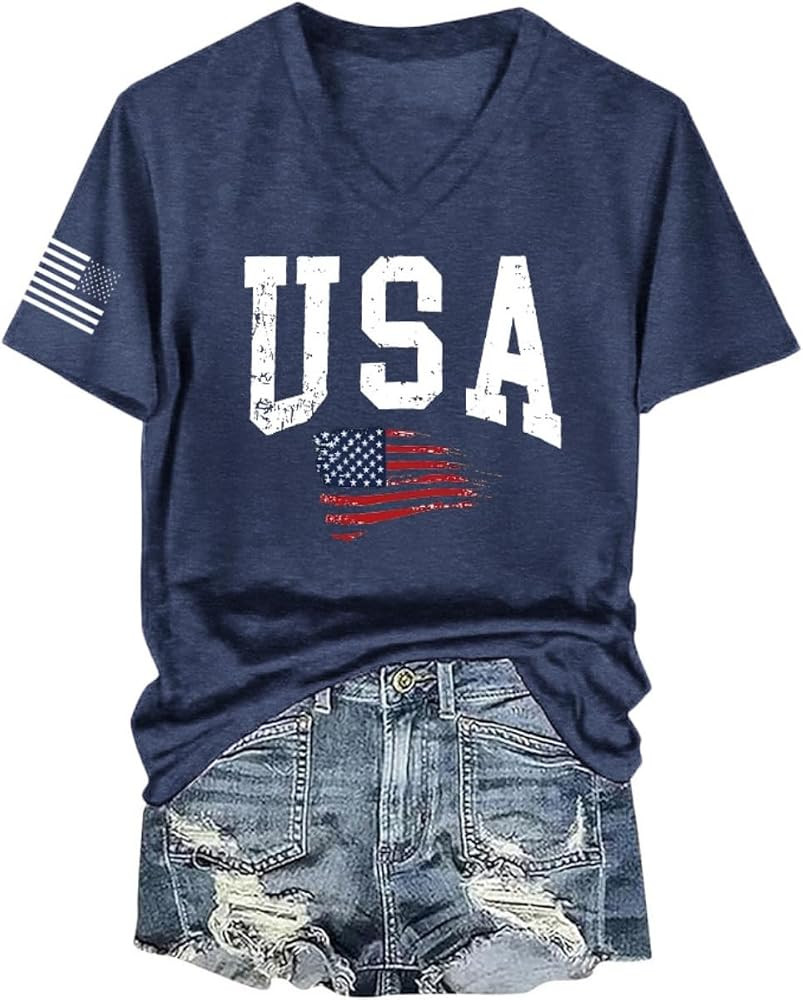4th of July Shirt for Women:American Flag T-Shirt Stars and Stripes Graphic Tee Red White and Blu... | Amazon (US)