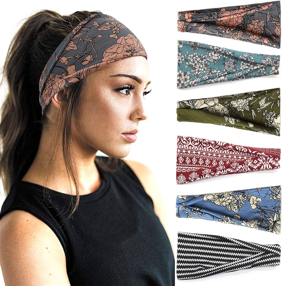 YONUF Boho Headbands For Women Fashion Wide Headband Yoga Workout Head Bands Hair Accessories Band 6 | Amazon (US)