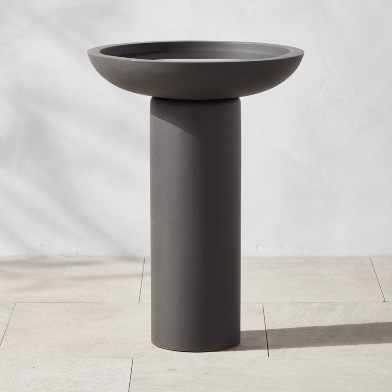 Flatform Dark Grey Cement Birdbath | CB2