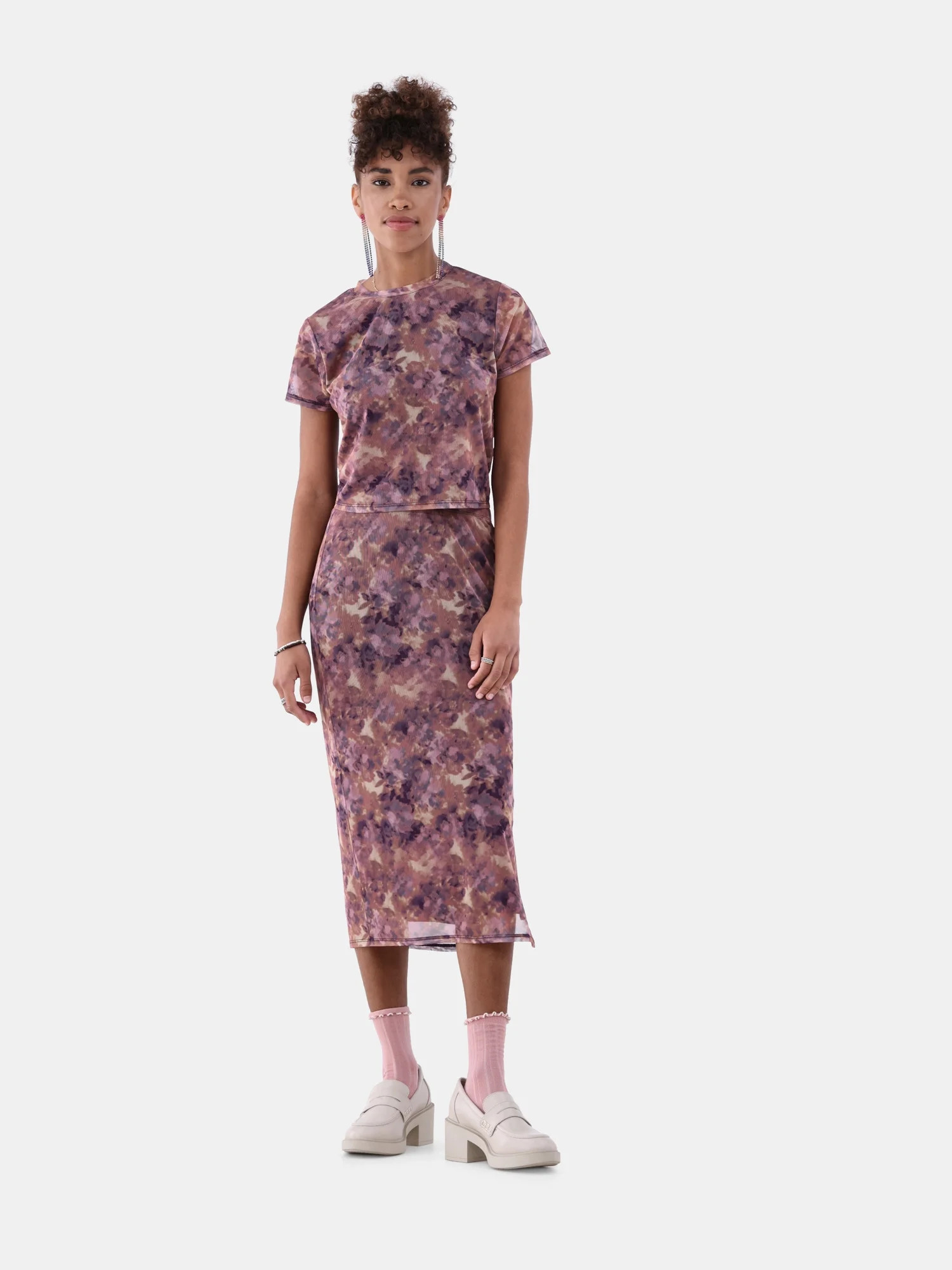 No Boundaries Mesh Top and Skirt Set, 2-Piece, Women’s and Women’s Plus | Walmart (US)