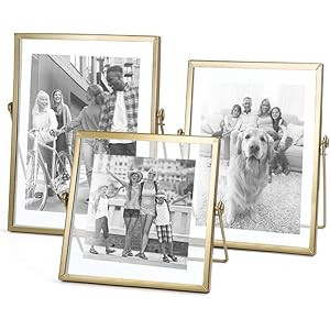 Set of 3 Glass Photo Frame Collection Simple Metal Geometric Picture Frame with Glass Cover Includes | Amazon (US)