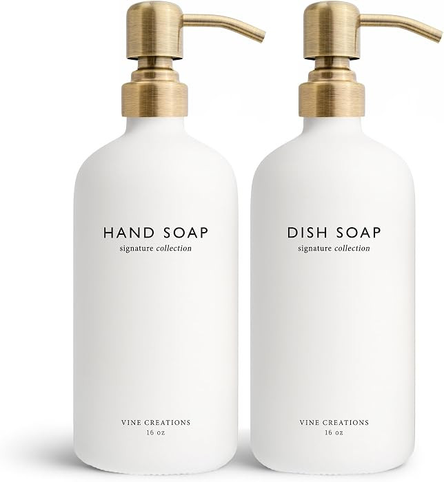 Vine Creations White Glass Soap Dispenser Set, Dish Soap and Hand Soap Dispenser Set with Stainle... | Amazon (US)