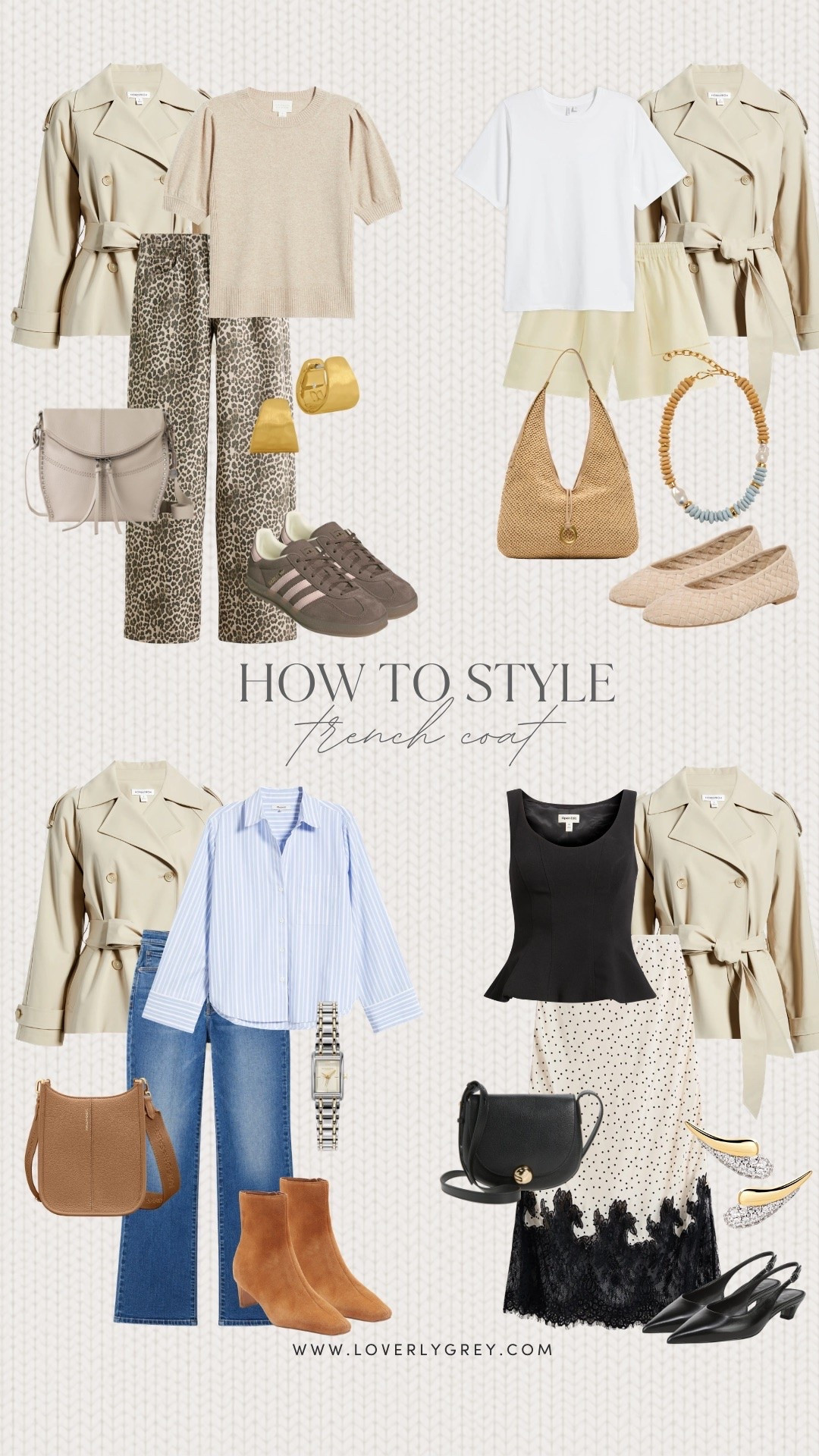 How to style a short trench coat! All of these pieces are part of the Nordstrom Anniversary Sale. Now is the perfect time to grab these staple and high quality pieces while they’re on a lower price! 

Loverly grey, trench coat how to style, Cheetah pants outfit, blue denim jeans outfit, polka dot satin skirt, blue striped button down, nsale 2026, sale luxury clothing women

#LTKSeasonal #LTKSaleAlert