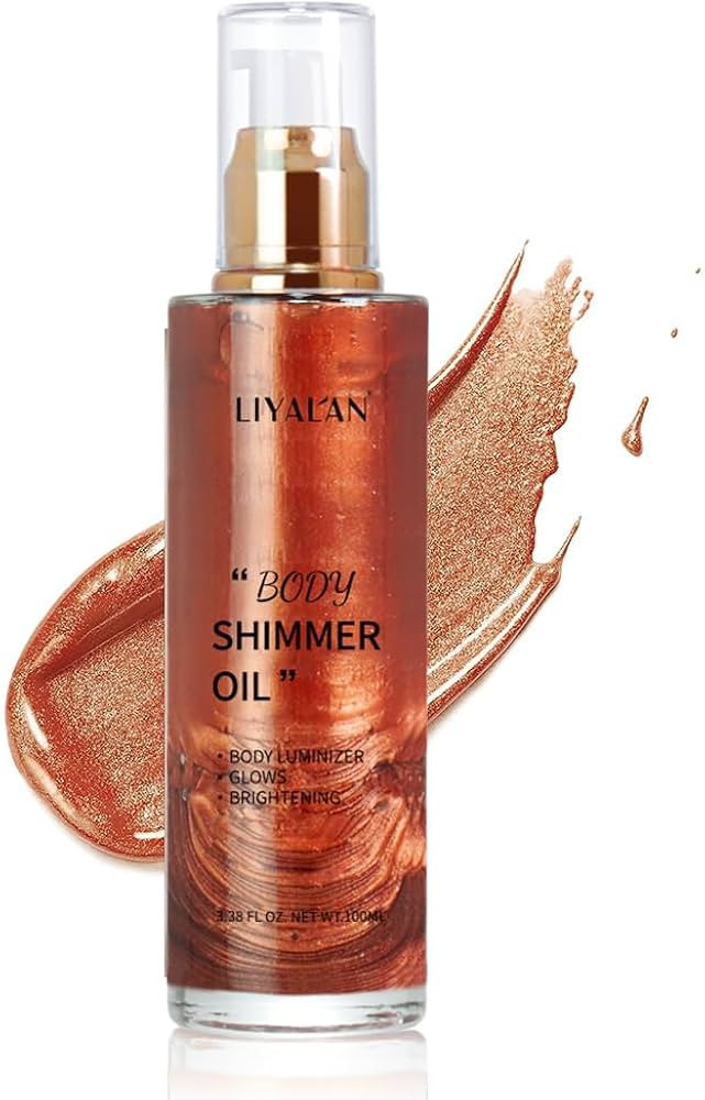 Liyalan Shimmer Body Oil Golden Brown 5 Color Bronze Face Glow Pearl Highlighter Illuminator Body... | Amazon (US)