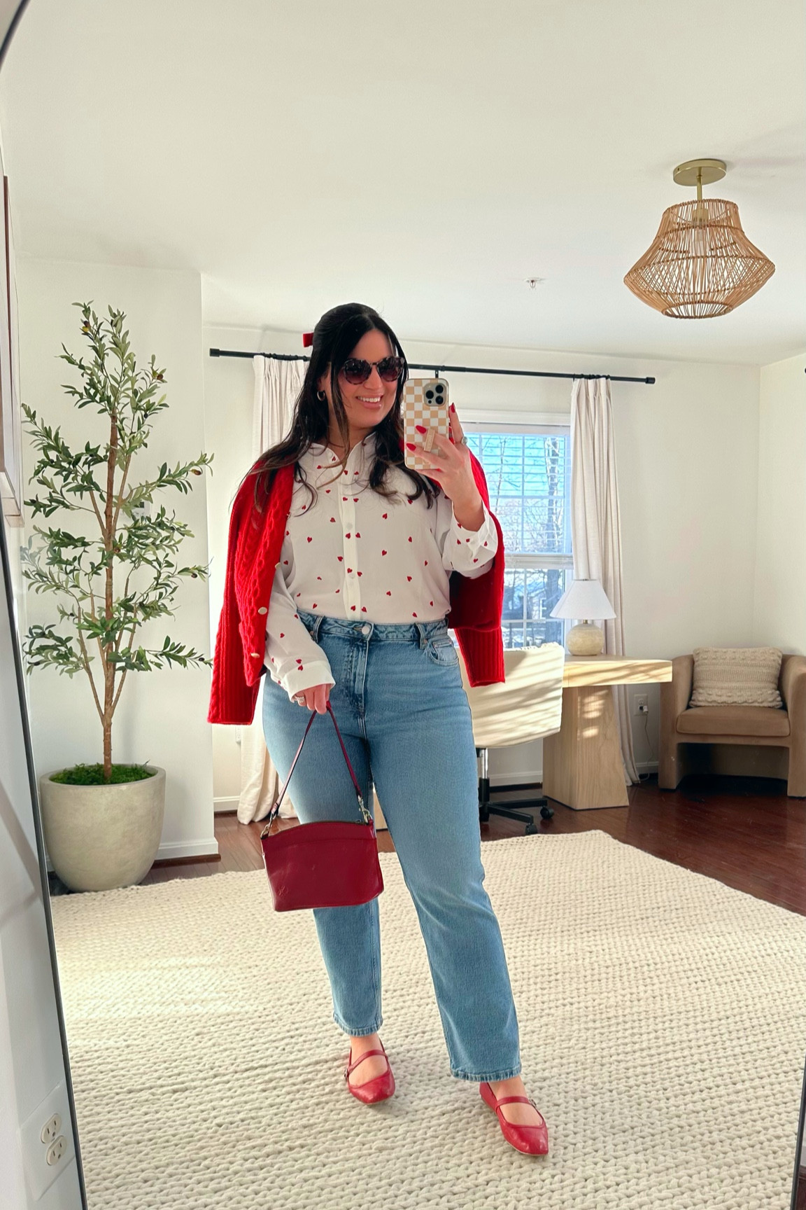 Midsize Valentine’s Day outfit inspired by Pinterest! I’ve had this outfit pinned for so long, I had to finally recreate it! And I was able to use a lot of pieces I have in my closet! 

Heart blouse - xl
Jeans - 14 
Flats - 9.5
Cardigan - large 

Valentine’s Day, Valentine’s Day outfit, vday, heart top, Valentine’s Day outfit 2025, Valentine’s Day 2025, midsize, midsize outfit, jeans 

#LTKStyleTip #LTKMidsize #LTKSeasonal