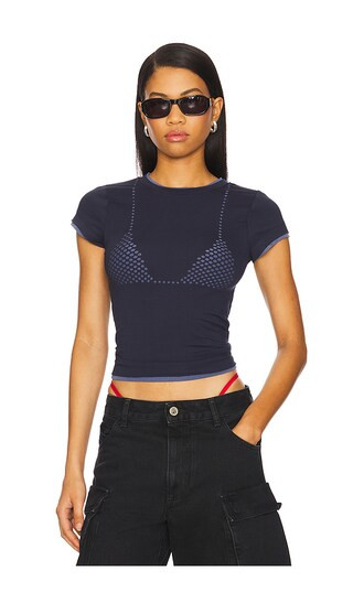 Double Layer Laser Cut Bra Tee in Navy | Revolve Clothing (Global)