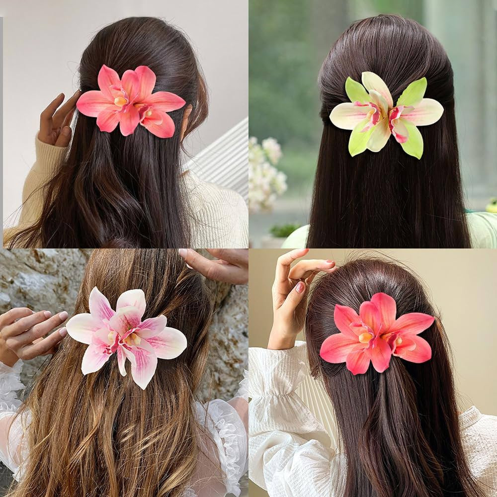 Orchid Hair Clip - 3 Pcs Floral Hair Clips for Women in Pink, Red, Green - Hair Pins for Thick or... | Amazon (US)