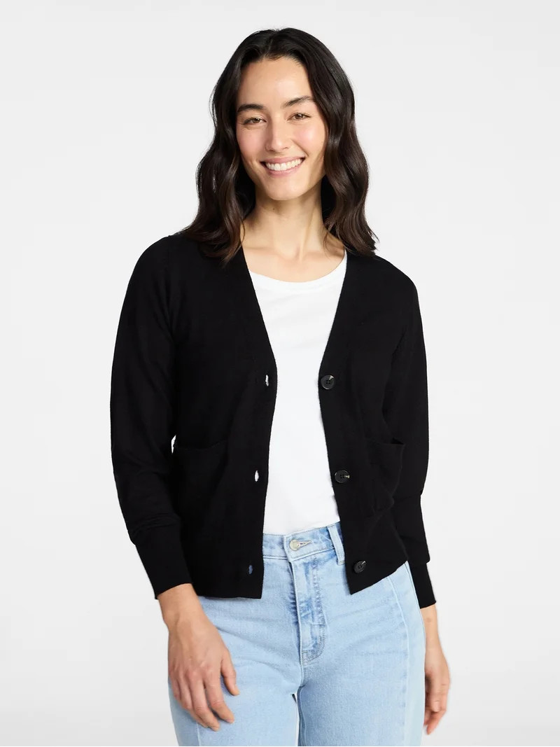 Time and Tru Women's V-Neck Cardigan Sweater, Lightweight, Sizes XS-XXXL | Walmart (US)