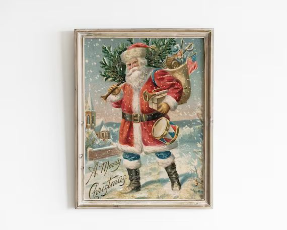 Vintage Santa Print Vintage Art Antique Christmas Art Santa - Etsy | Etsy (US)