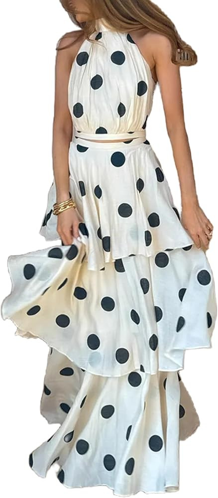 Two Piece Skirt Set for Women Dot Print Sleeveless Tops and Maxi Skirt Sets Vacation Elegant Outf... | Amazon (US)