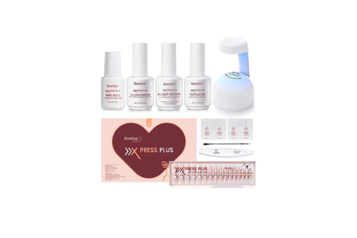 Beetles Medium Almond French Tip Press-On Nails Kit (224 pcs) - Pink with brown | Macy's