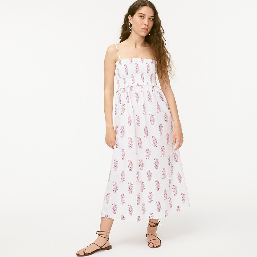 Smocked cotton poplin dress in budding branch print | J. Crew US