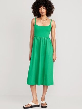 Fit & Flare Mixed Fabric Midi Cami Dress for Women | Old Navy (US)