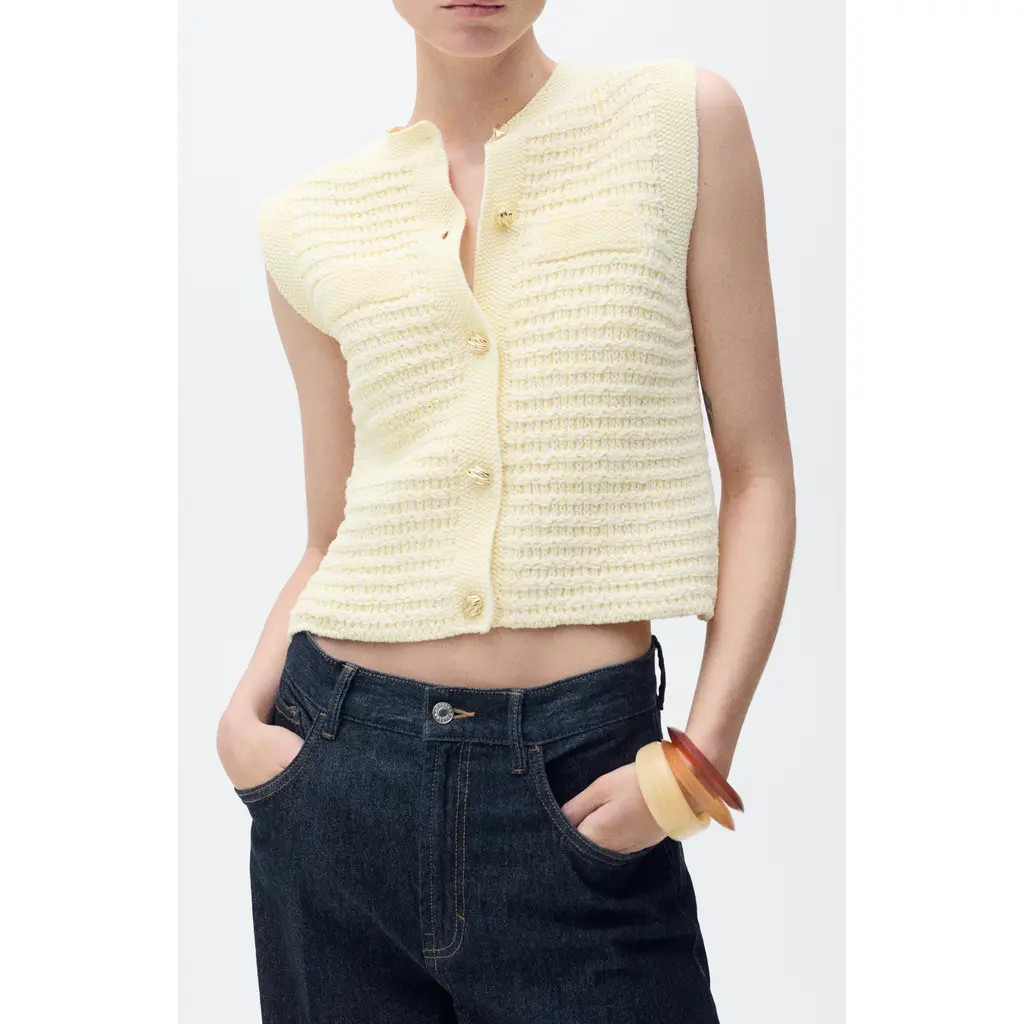MANGO Button-Up Sweater Vest in Pastel Yellow at Nordstrom, Size Small | Nordstrom