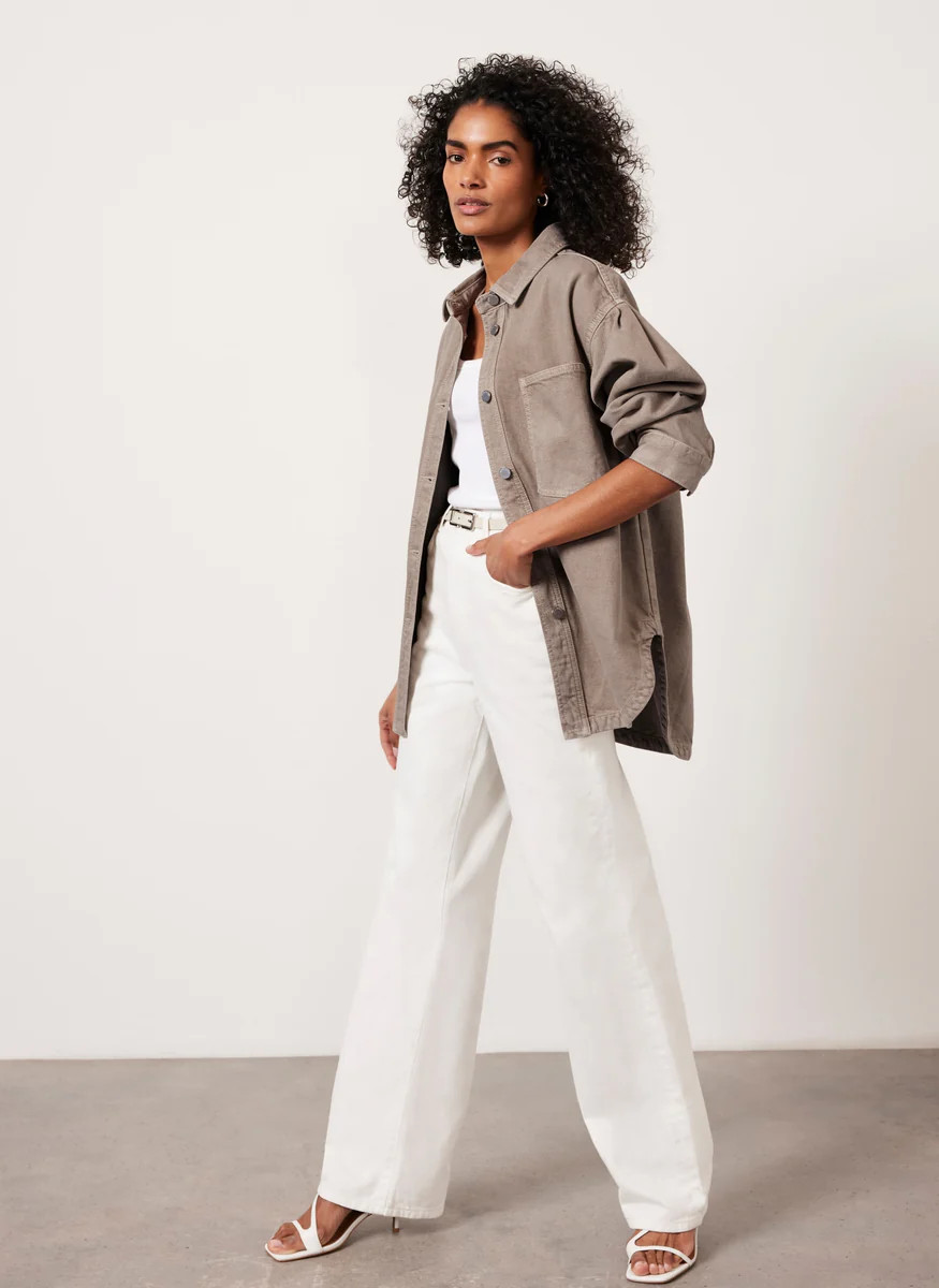 Khaki Cotton Casual Shacket | Mint Velvet