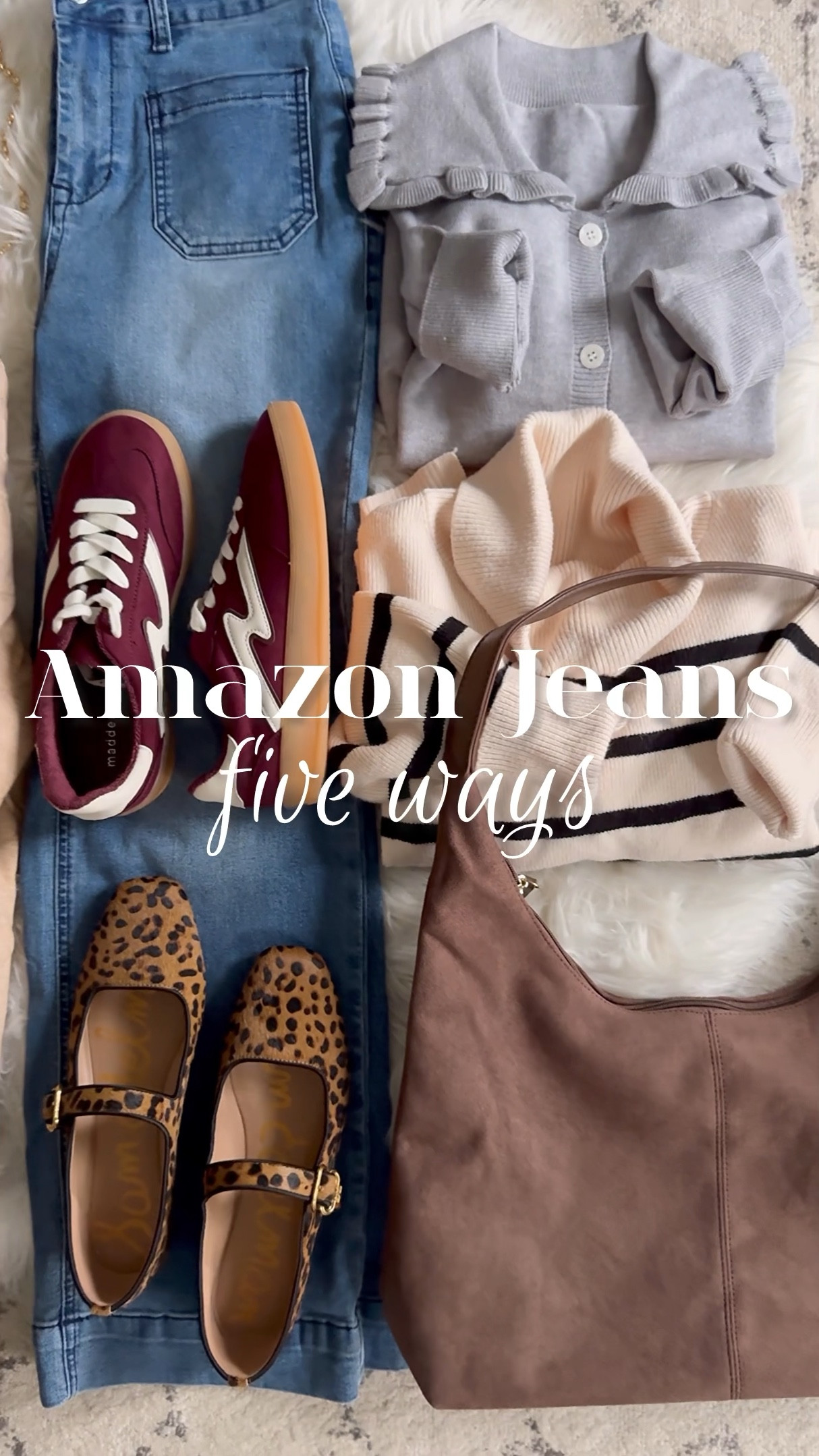 5️⃣ ways to style my new favorite jeans! These are comfy and soft with just the right amount of stretch. And they come in TEN washes. They remind me of a pair that retails for WAY more. I’d size down if between.

#amazonfashion #founditonamazon #casualstyle #amazonfashionfinds #widelegjeans #comfyjeans

What to wear to, how to style, wide leg jeans, ankle jeans, Amazon must have, Amazon finds, Amazon jeans, Amazon outfit, winter outfit ideas, casual outfit ideas, mom outfit, Amazon must haves, leopard ballet flats, best seller, non distressed jeans, work friendly jeans, comfy jeans, stretchy jeans, mom style, comfy style, comfy chic

#LTKFindsUnder50 #LTKStyleTip #LTKWatchNow