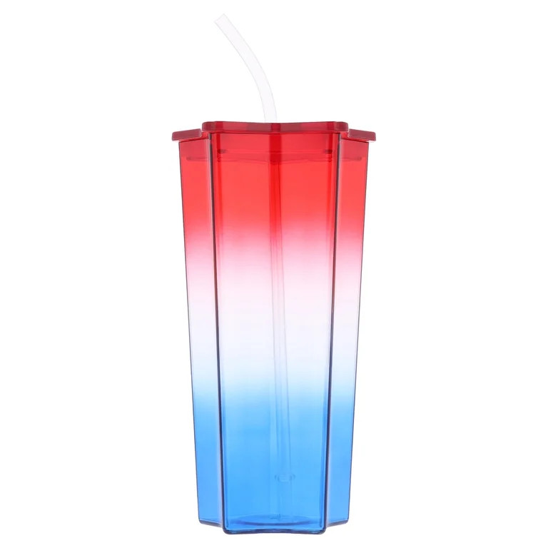 Star-Shaped Plastic Tumbler with Straw, Red/White/Blue, 25 oz, Patriotic by Way To Celebrate | Walmart (US)