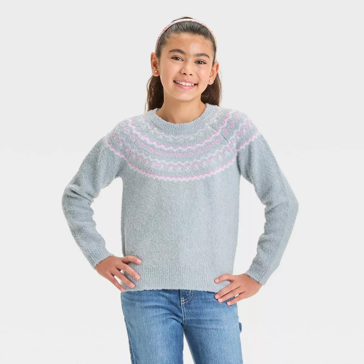 Girls' Pullover Fairisle Sweater - Cat & Jack™ Gray | Target