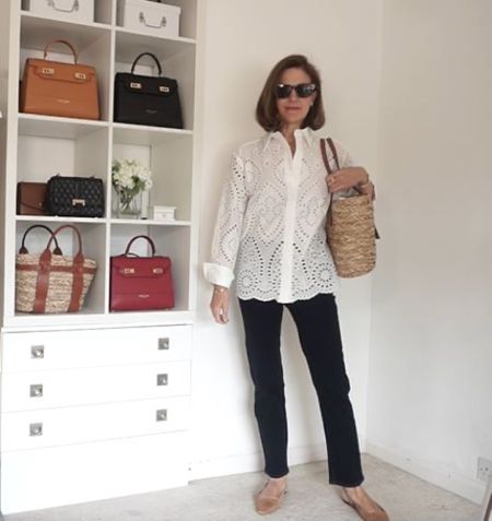 An easy breezy broderie anglaise shirt #springstyle #over50 #styleover50 #classicfashion