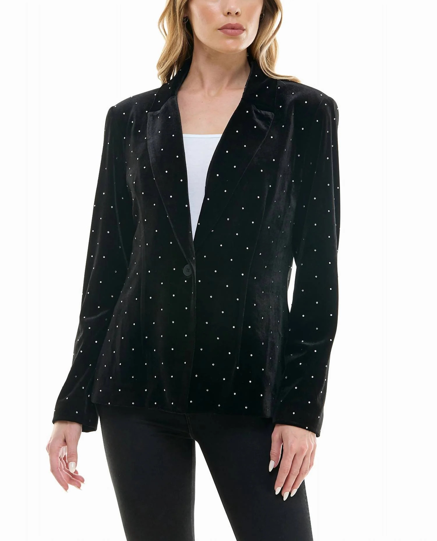 Estella Velvet Blazer In Very Black And Silver | Shop Simon