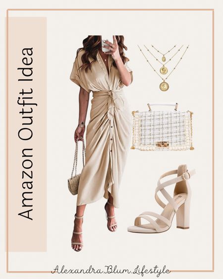 Midi button up dress! Amazon outfit idea! Fall wedding guest! Tweed purse, gold layered necklace, and ivory heels! 

#LTKwedding #LTKunder50 #LTKitbag