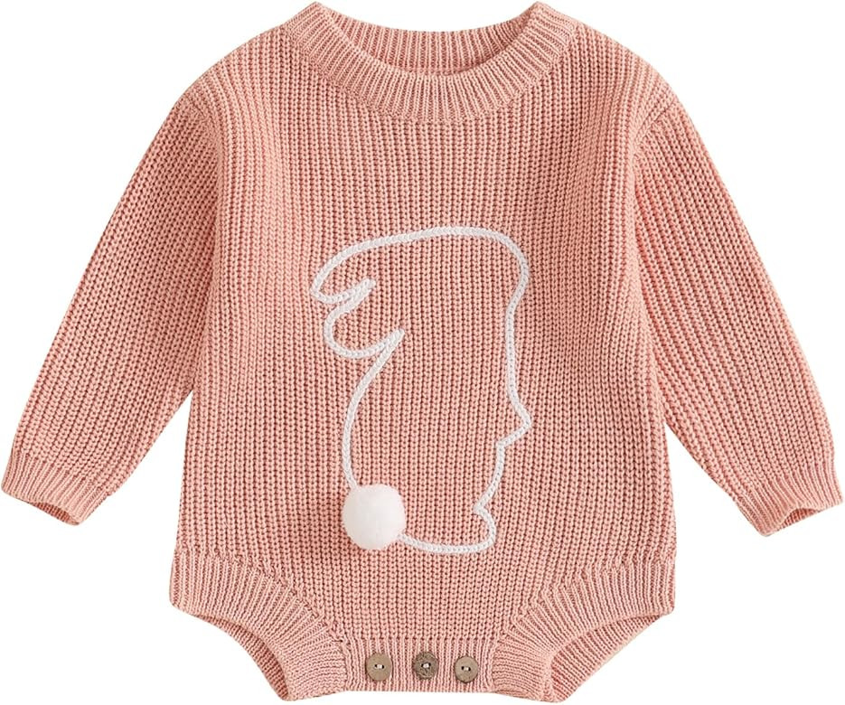 Newborn Baby Boy Girl Easter Outfit Bunny Knit Sweater Bubble Romper Oversized Long Sleeve Knit S... | Amazon (US)