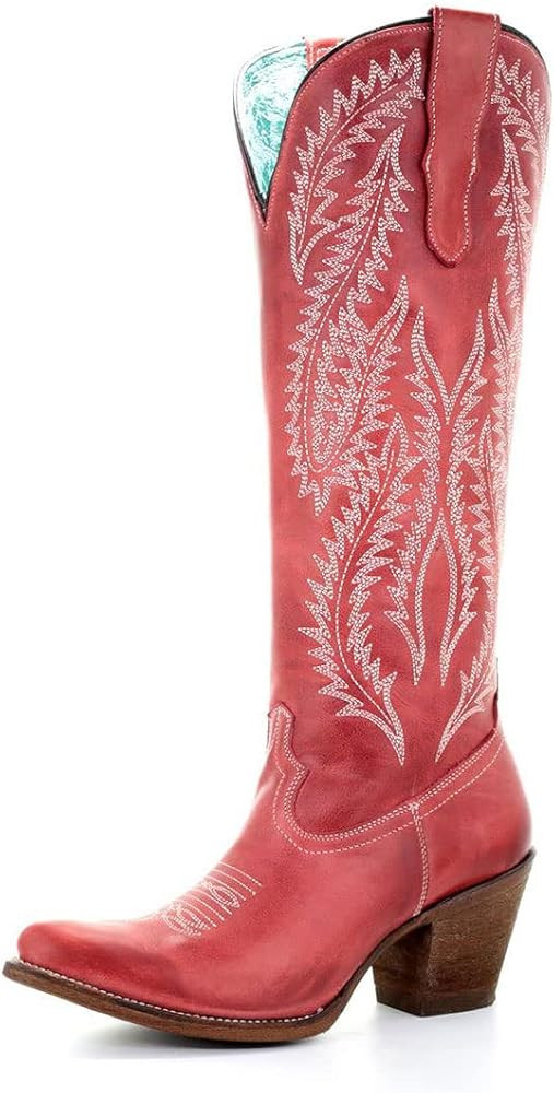 Corral Boots Womens Ld Embroidery Snip Toe Casual Boots Mid Calf Mid Heel 2-3" - Brown | Amazon (US)