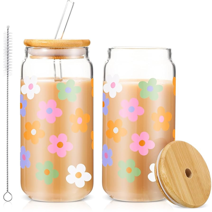 Cunhill 2 Sets Thank You Drinking Glass Cups with Lids and Straws Employee Appreciation Gift Beer... | Amazon (US)