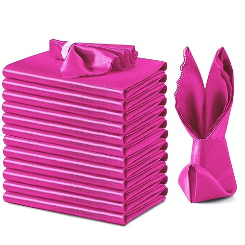 VACVELT 12 Pack Hot Pink Satin Napkins, 17x17 Inch Scalloped Elegant Dinner Napkins for Wedding Banquet Party | Amazon (US)