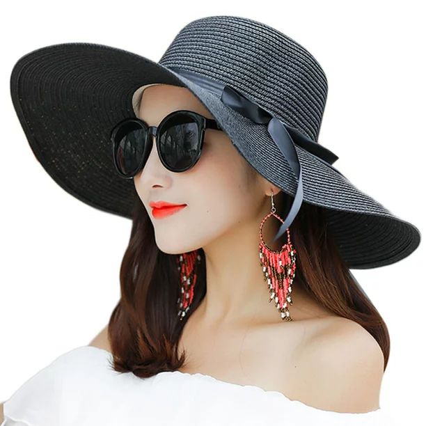 Coxeer Travel Foldable Wide Brim Bowknot UV Protection Floppy Summer Cap Sun Hat for Women Girl | Walmart (US)