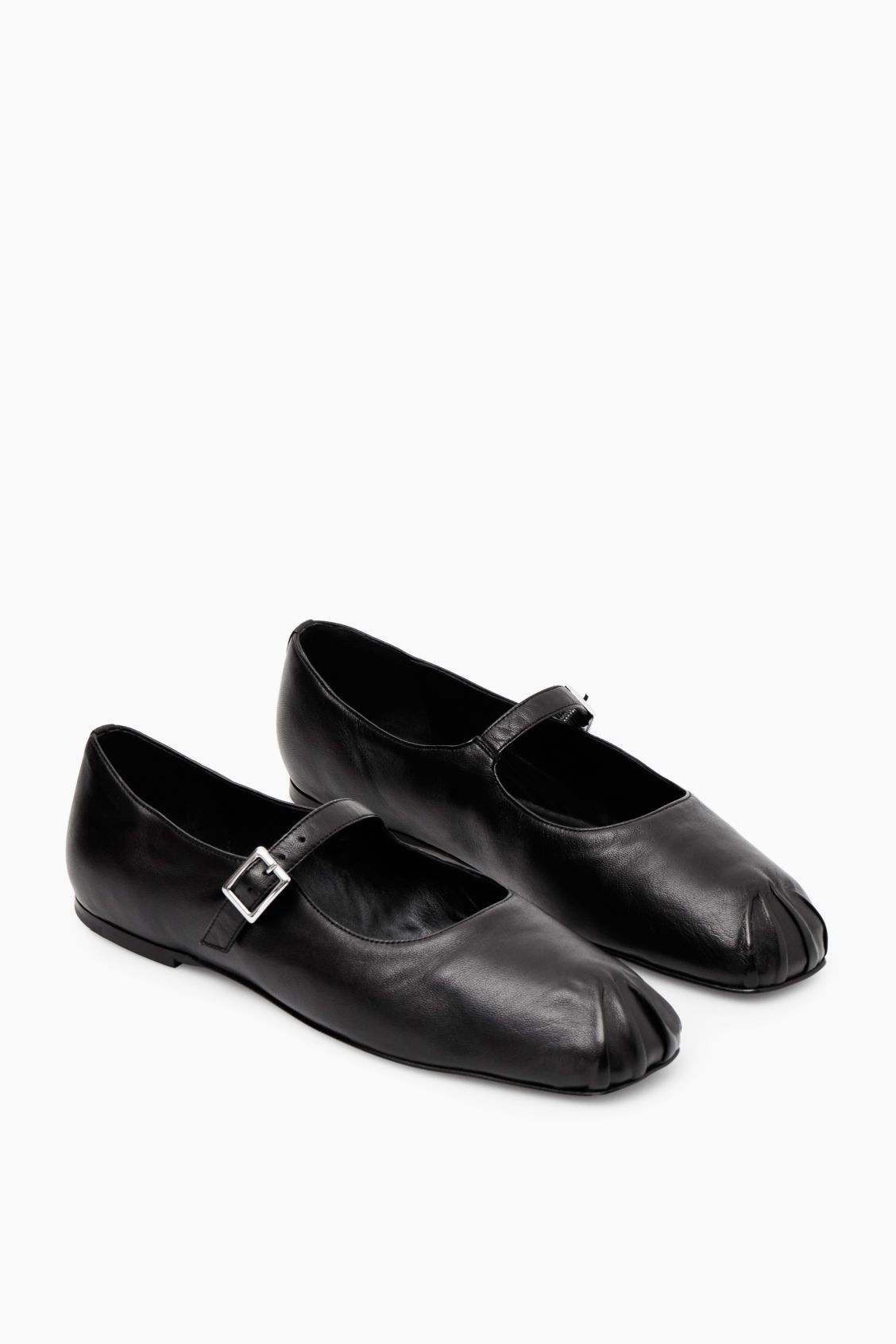 PLEATED LEATHER MARY-JANE BALLET FLATS - BLACK - COS | COS UK