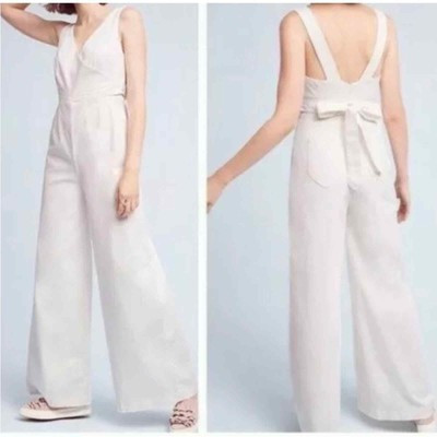 Anthropologie | Chino Women’s Wide Leg White Sleeveless Tie Waist Jumpsuit Vneck | eBay US