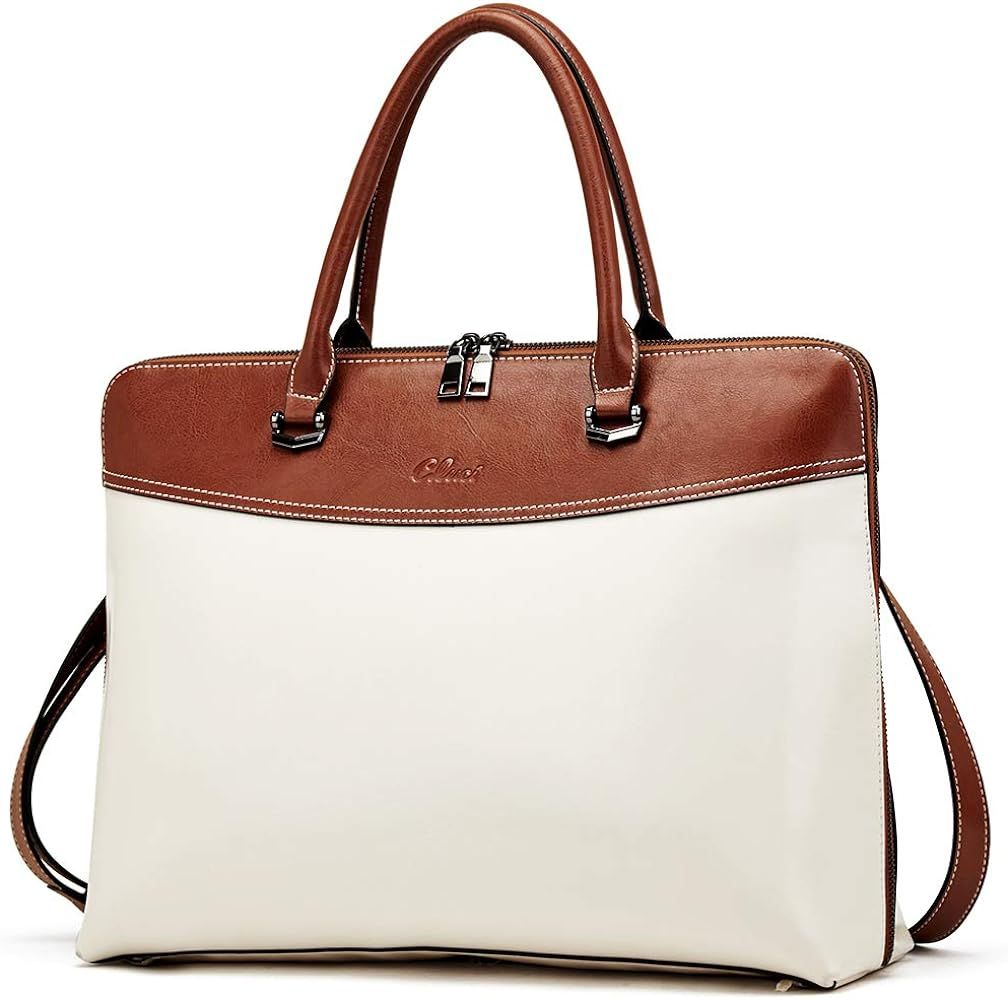 CLUCI Leather Briefcase for Women 15.6 Inch Laptop Business Vintage Slim Ladies Shoulder Bag | Amazon (US)