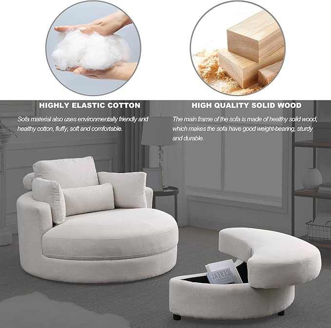 DEINPPA Modern Accent Barrel Sofa Swivel Barrel Chair with Sofa Club Lounge Storage Ottoman, Line... | Amazon (US)