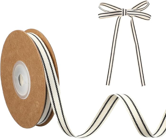 Stripe Ribbon 3/8 Inch X 10 Yard Black Natural Cotton Striped Christmas Holiday Ribbon Cute Fun R... | Amazon (US)