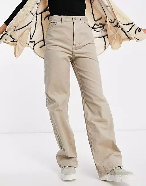 Monki Yoko wide leg cord trousers in beige | ASOS (Global)