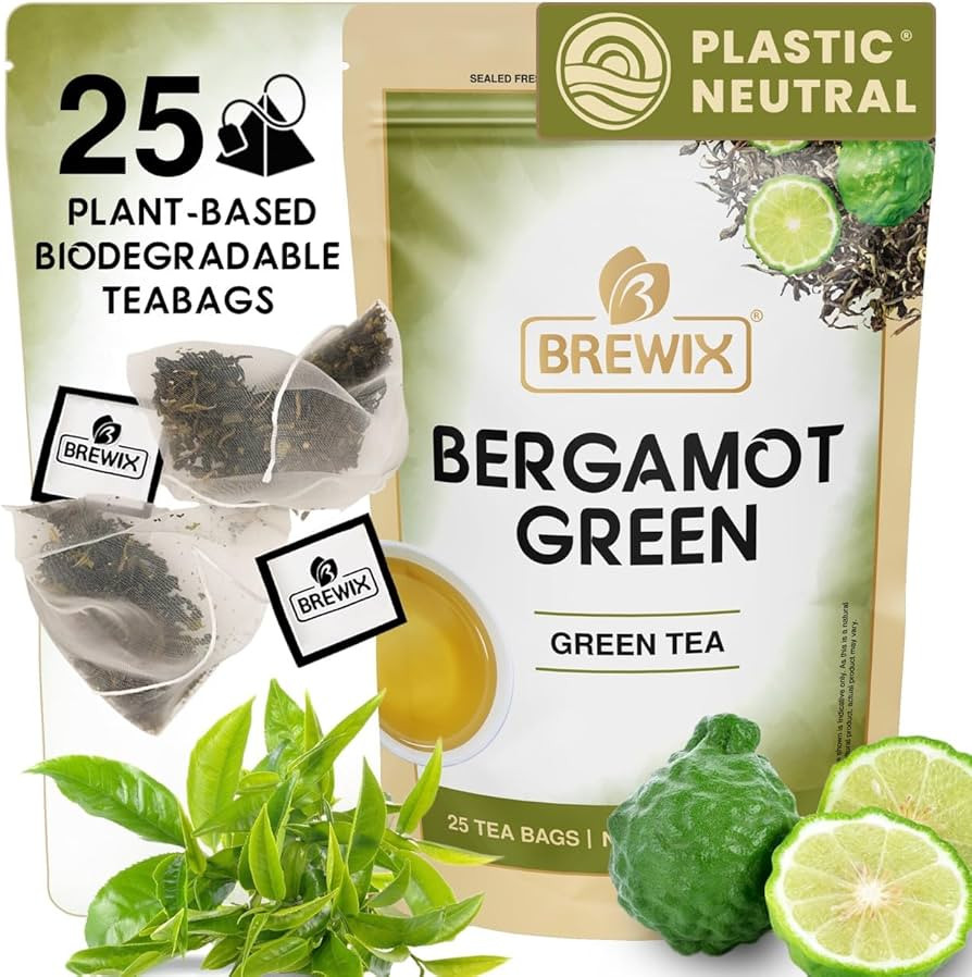 BREWIX, Bergamot Green Tea (25 Pyramid Tea Bags) | Caffeinated Tea Loose Leaf Earl Grey Green Tea... | Amazon (US)