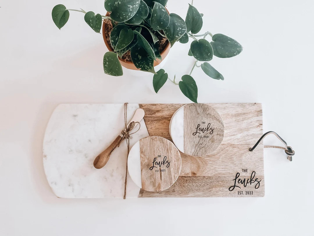 Marble and Mango Wood Cheese Board and Spreader Set  - Etsy | Etsy (US)