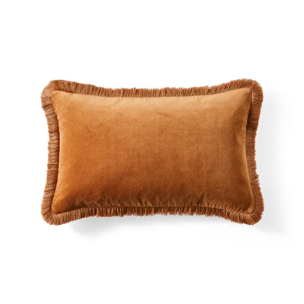 Fringed Cotton Velvet Cushion | Dunelm