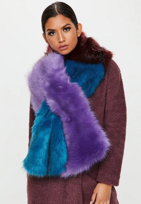 Blue colour Block Faux Fur Shawl | Missguided (US & CA)