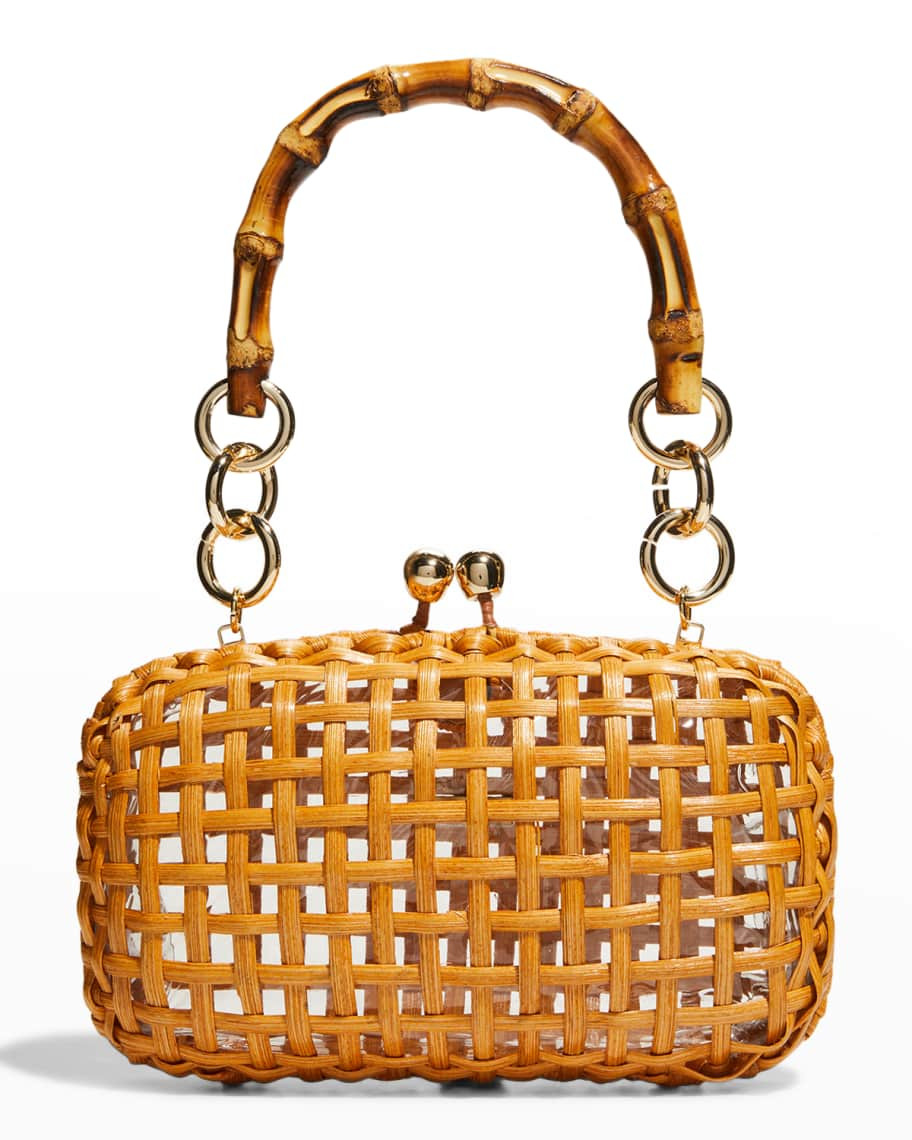 Serpui Rose Checkered Wicker Top-Handle Bag | Neiman Marcus